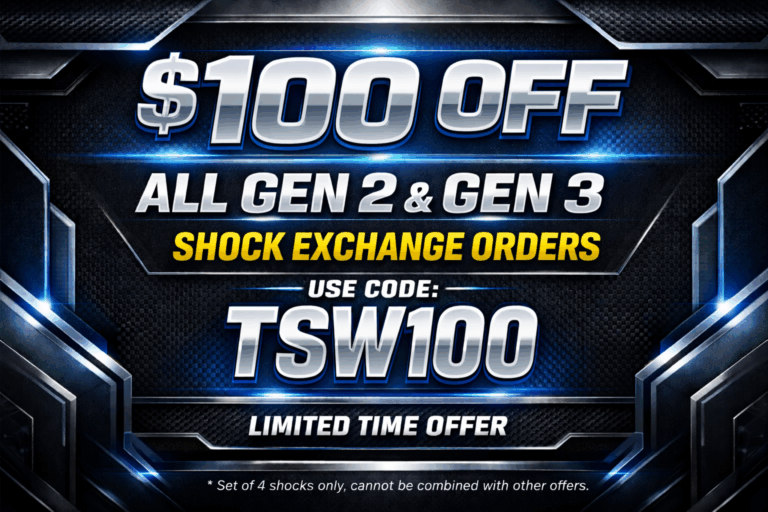 $100 off Gen 2 and Gen 3 Raptor shock exchange orders at TSW Off-Road - coupon code TSW100